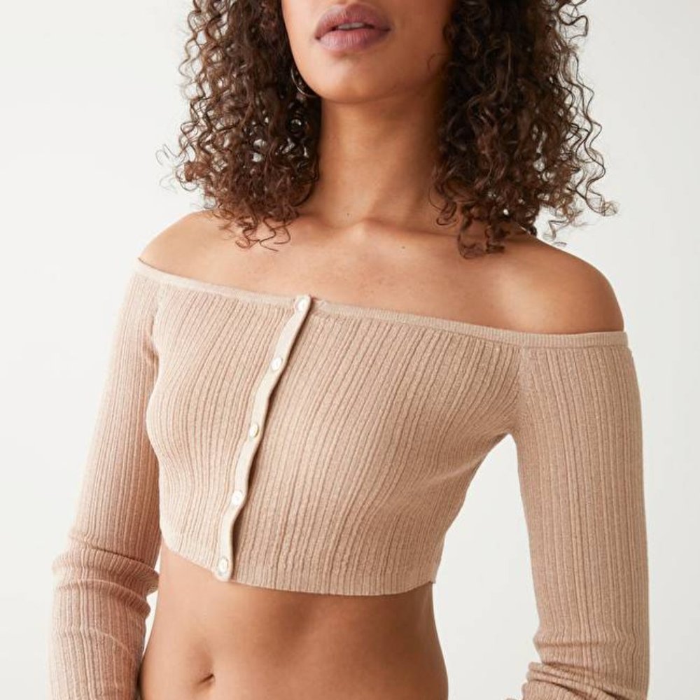 & Other Stories Tan Off-Shoulder Cardigan